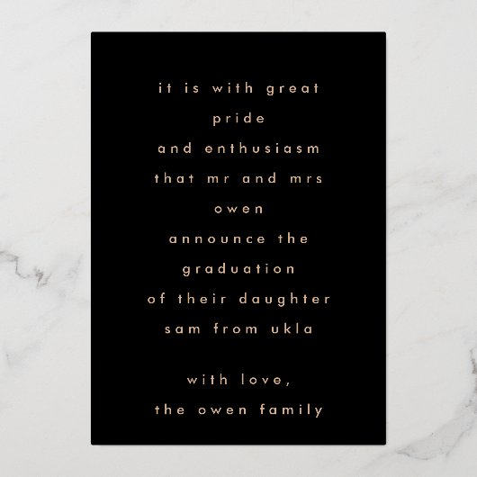 Gold Border Afstuderen Folie Uitnodiging (Achterkant)