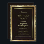 Gold Border Black 18th Birthday Kaart<br><div class="desc">Een moderne 18e verjaardagsfeestuitnodiging met een gouden rand in een goudvormig,  diagonaal gestreept lijst.</div>