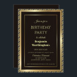 Gold Border Black 18th Birthday Kaart<br><div class="desc">Een moderne 18e verjaardagsfeestuitnodiging met een gouden rand in een goudvormig,  diagonaal gestreept lijst.</div>