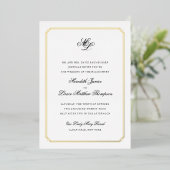 Gold Border Black and Gold Monogram Weddenschap Folie Uitnodiging (Staand Voorkant)