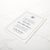 Gold Border Black and Gold Monogram Weddenschap Folie Uitnodiging (Gedraaid)