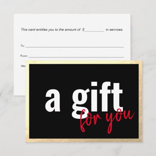 Gold Border Black Cadeaubon Uitnodiging (Voorkant / Achterkant)