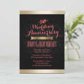 Gold Border Black Damask Ruby Wedding Jubileum Kaart (Staand voorkant)