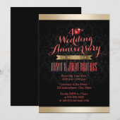 Gold Border Black Damask Ruby Wedding Jubileum Kaart (Voorkant / Achterkant)
