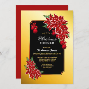 Gold Border Black met Poinsettia-kerstdiner Kaart
