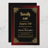 Gold Border Black Red Surprise 21e verjaardag Kaart (Voorkant / Achterkant)