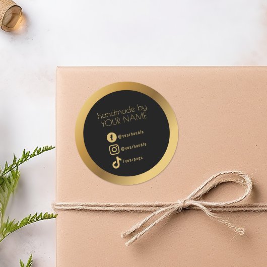Gold border, black thank you packaging classic rou ronde sticker