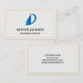 Gold Border | Blauw pictogram | Papiertextuur Visitekaartje (Voorkant / Achterkant)