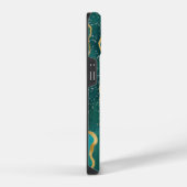 Gold Border Blauwgroen Agate Sparkle Monogram iPhone Hoesje (Rechterkant)