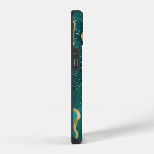 Gold Border Blauwgroen Agate Sparkle Monogram iPhone Hoesje (Rechterkant)