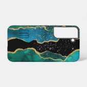 Gold Border Blauwgroen Agate Sparkle Monogram Samsung Galaxy Hoesje (Achterkant horizontaal)