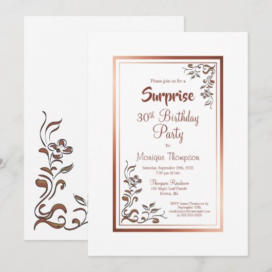 Gold Border Bloemenverrassing 30e Verjaardag Kaart (Voorkant / Achterkant)