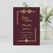 Gold Border Burgundy Wedding Save The Date (Staand voorkant)