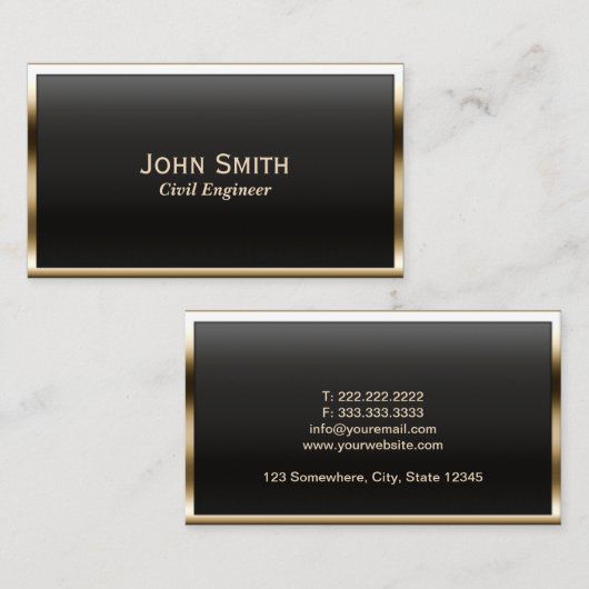 Gold Border Civil Engineer Visitekaartje (Voorkant / Achterkant)