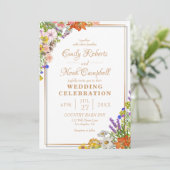 Gold Border Colorful Wildbloemen Land Weddenschap Kaart (Staand voorkant)