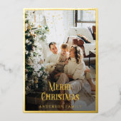 Gold Border Confetti Kerstfoto Folie Feestdagenkaart (Voorkant)