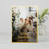 Gold Border Confetti Kerstfoto Folie Feestdagenkaart (Staand Voorkant)