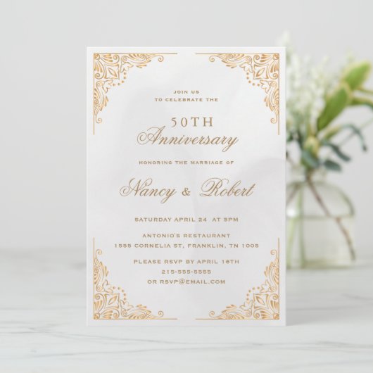 Gold Border  Cream 50ste bruiloft Jubileum Kaart (Staand voorkant)