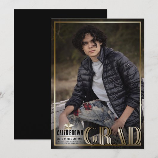 Gold Border Duo Afstudeerder Afstuderen Foto Aanko Kaart (Voorkant / Achterkant)