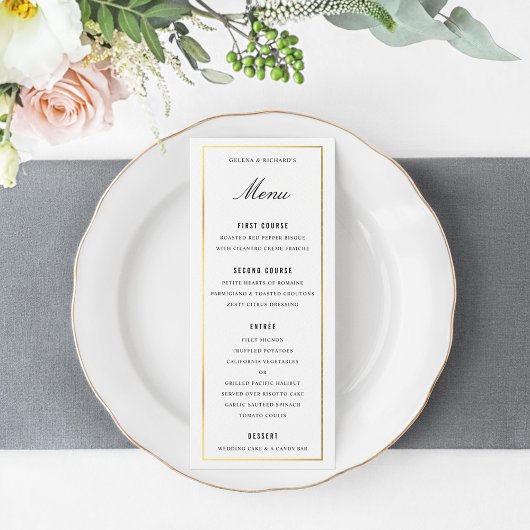 Gold Border Elegant Bruiloft Diner Menu en Drinken
