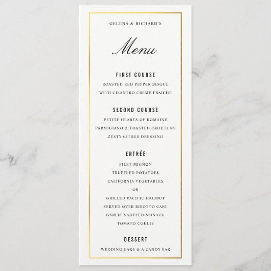 Gold Border Elegant Bruiloft Diner Menu en Drinken (Voorkant)