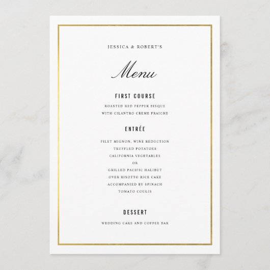 Gold Border Elegant Wedding Menu Kaart (Voorkant)