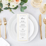 Gold Border Elegant Wedding Menu Kaart<br><div class="desc">Elegant Wedding Menu, platte kaart met bewerkbare titel en tekst. De gouden grens geeft het een tikje glam. Pas voor om het even welk doel zoals programma's of wijnlijsten enz. aan (Type in alle hoofdsteden, en voeg een ruimte tussen brieven, en dubbele ruimtetekens voor dit "blik" toe). Overeenkomende objecten in...</div>