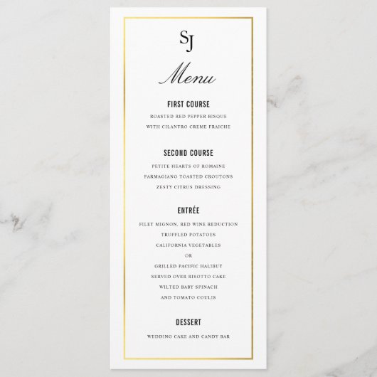 Gold Border Elegant WeduwMonogram Menu (Voorkant)