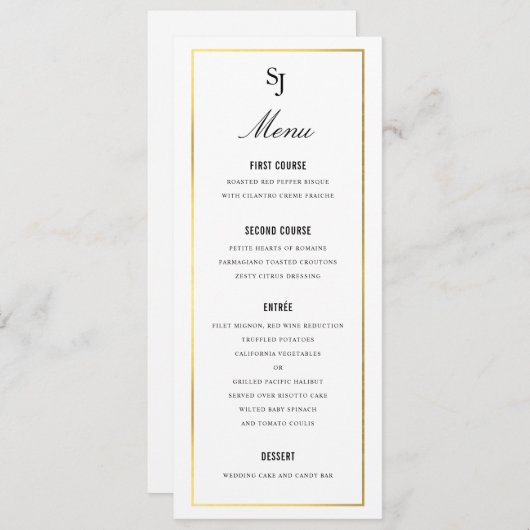 Gold Border Elegant WeduwMonogram Menu (Voorkant / Achterkant)