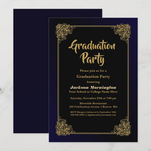 Gold Border Graduation Party Kaart (Voorkant / Achterkant)