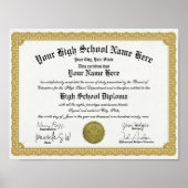Gold Border High School Diploma Replica Poster (Voorkant)