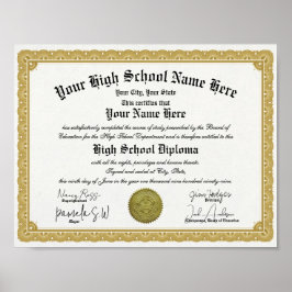 Gold Border High School Diploma Replica Poster