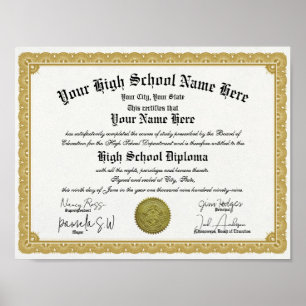 Gold Border High School Diploma Replica Poster