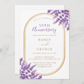 Gold Border Lavendel 50ste bruiloft Jubileum Kaart (Voorkant / Achterkant)