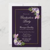 Gold Border Lavender Floral Paars Afstuderen Kaart (Voorkant)