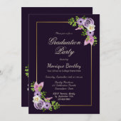 Gold Border Lavender Floral Paars Afstuderen Kaart (Voorkant / Achterkant)