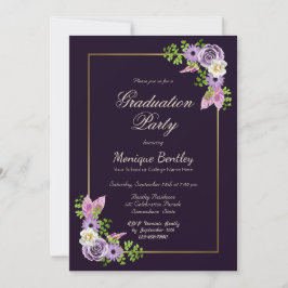 Gold Border Lavender Floral Paars Afstuderen Kaart