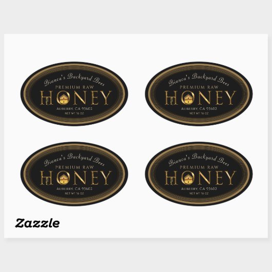 Gold Border Metallic Font Honey over druppelovaal Ovale Sticker (Vel)
