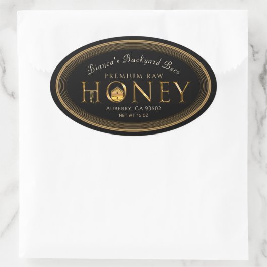 Gold Border Metallic Font Honey over druppelovaal Ovale Sticker (Tas)