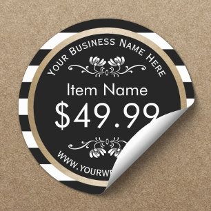 Gold Border Modern Black White Stripes Price Label