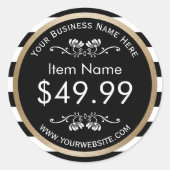 Gold Border Modern Black White Stripes Price Label (Voorkant)