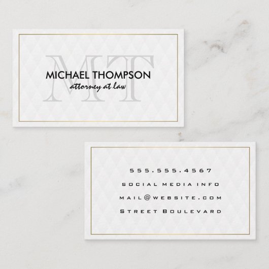 Gold Border Monogram Elegant Diamond Pattern Visitekaartje (Voorkant / Achterkant)
