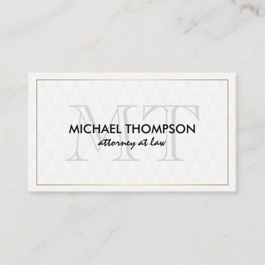 Gold Border Monogram Elegant Diamond Pattern Visitekaartje (Voorkant)