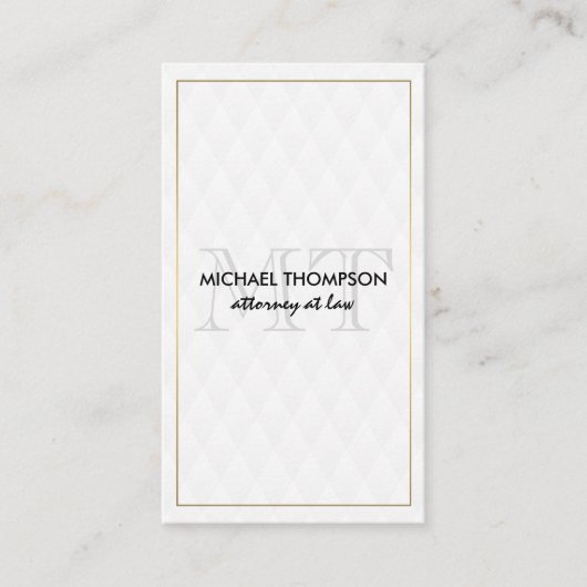 Gold Border Monogram Elegant Diamond Pattern Visitekaartje (Voorkant)