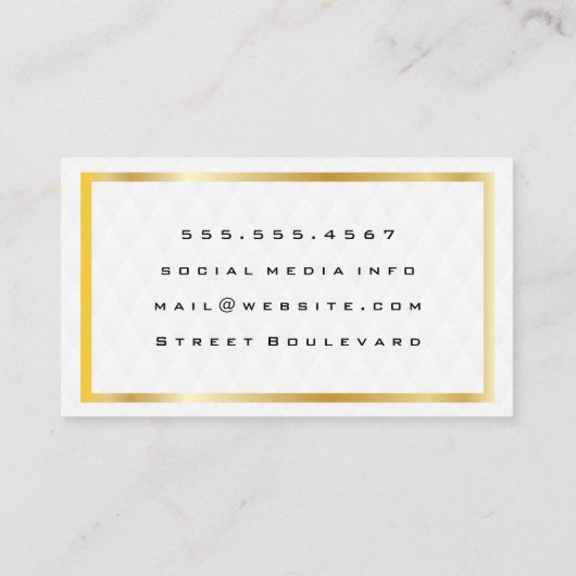Gold Border Monogram Elegant Diamond Pattern Visitekaartje (Achterkant)