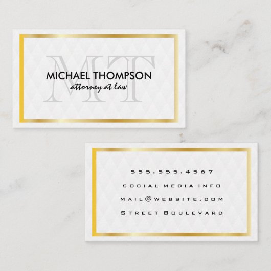 Gold Border Monogram Elegant Diamond Pattern Visitekaartje (Voorkant / Achterkant)