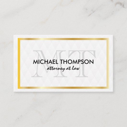 Gold Border Monogram Elegant Diamond Pattern Visitekaartje (Voorkant)