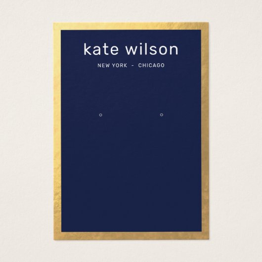 Gold Border Navy Blue Earring Display Card Visitekaartje (Voorkant)