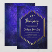 Gold Border Navy Blue Geometric 60th Birthday Kaart (Voorkant / Achterkant)