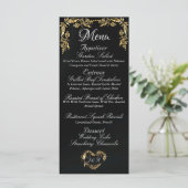 Gold Border op Elegant Zwart Trouwmenu Menu (Staand voorkant)